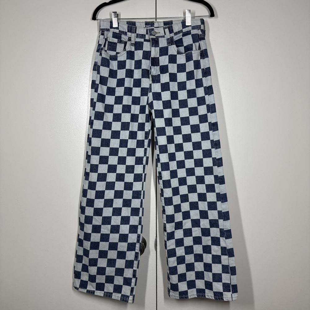 Old Navy Girls Checkered Jeans Sz 16 Baggy Wide Leg Y2K 90's Retro Streetwear
